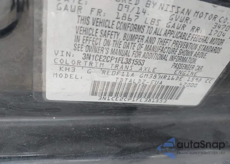 2015 Nissan Versa Note S (Sr)/S Plus/Sl/Sr/Sv z USA, uszkodzony, nr VIN 3N1CE2CP1FL381553